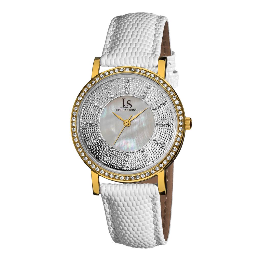 Joshua & Sons Women's Swiss Quartz Stainless Steel White-Gold-Tone Strap Crystal Watch
