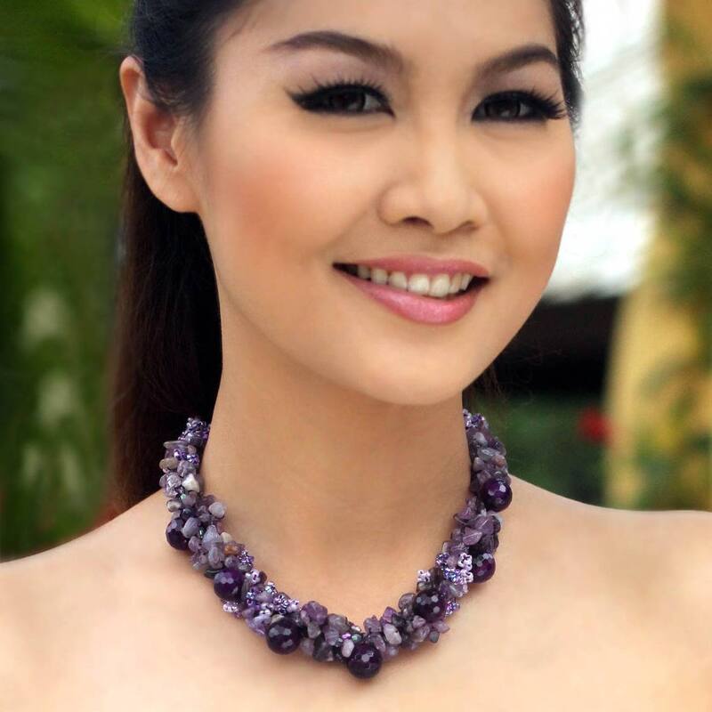Handmade Sterling Silver Amethyst Gush Purple Cluster Necklace (Thailand)