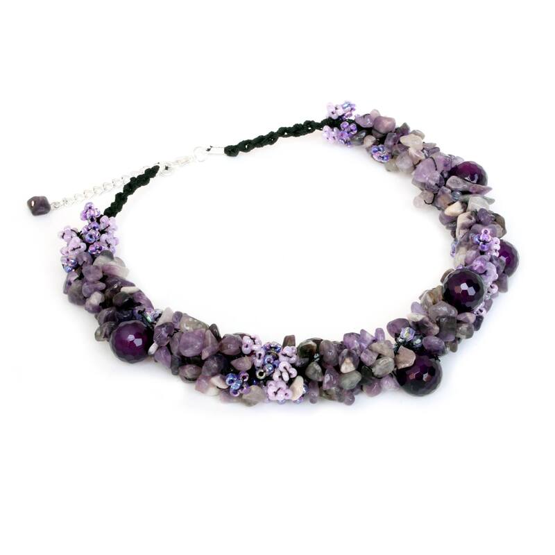 Handmade Sterling Silver Amethyst Gush Purple Cluster Necklace (Thailand)