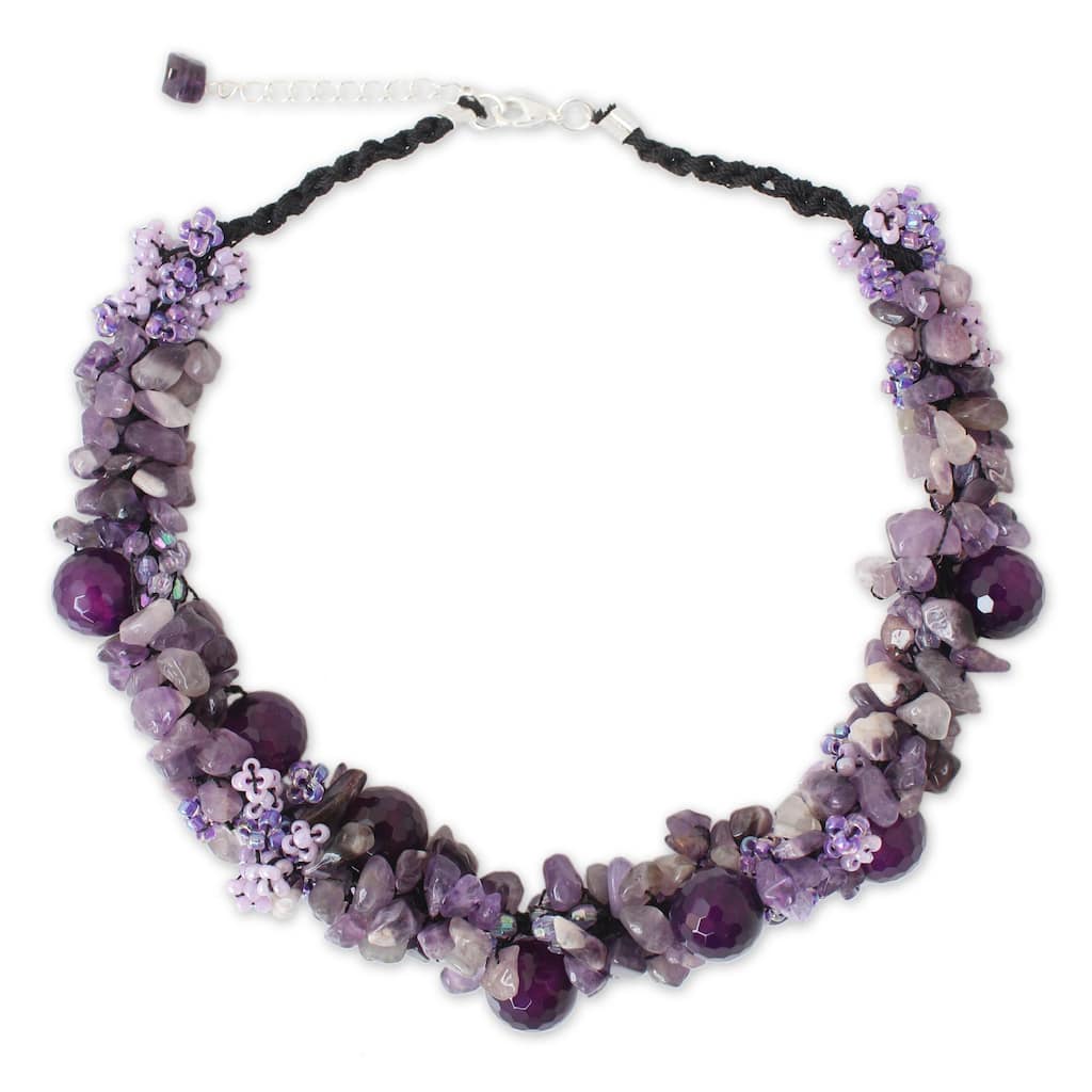 Handmade Sterling Silver Amethyst Gush Purple Cluster Necklace (Thailand)