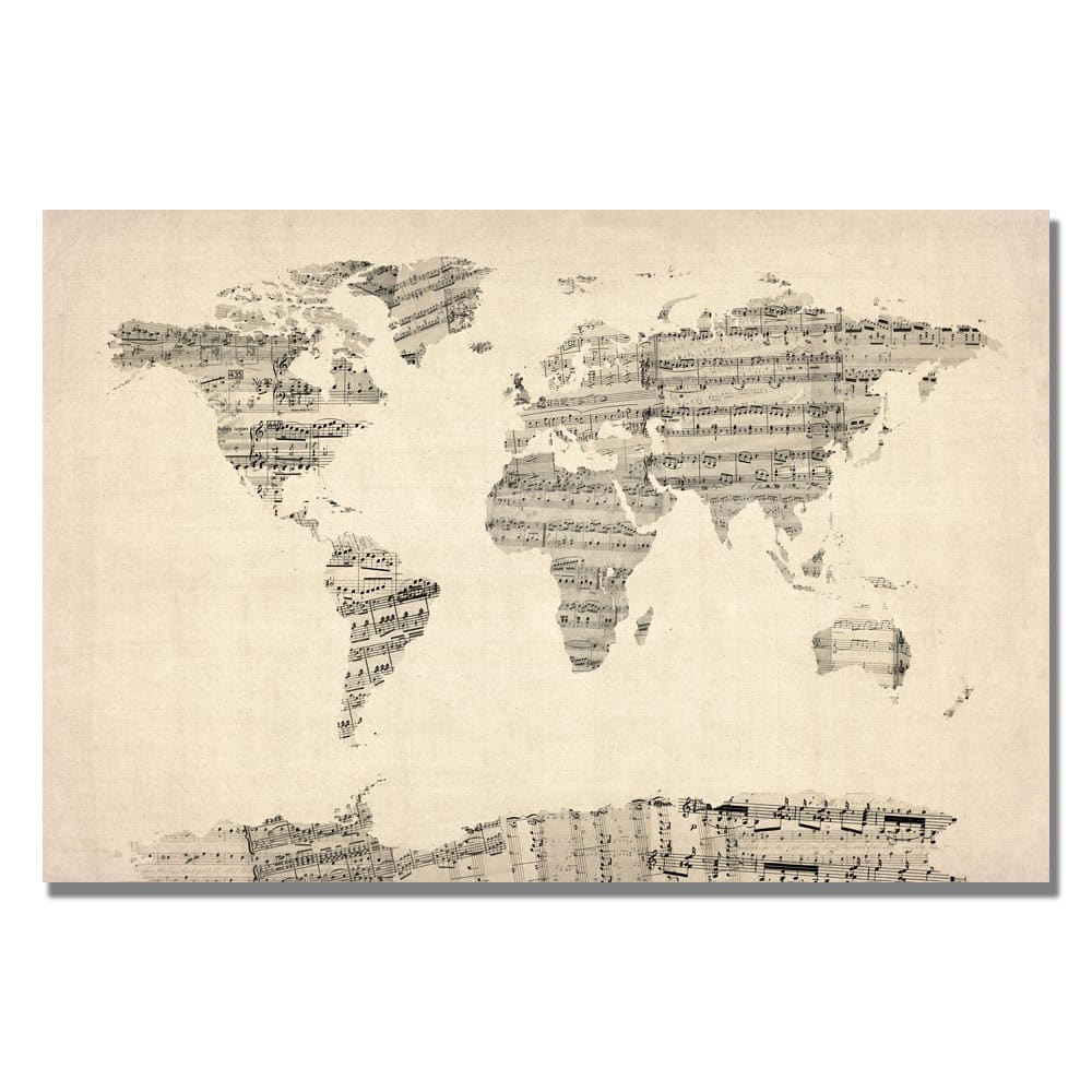 Michael Tompsett 'Old Sheet Music World Map' Canvas Art