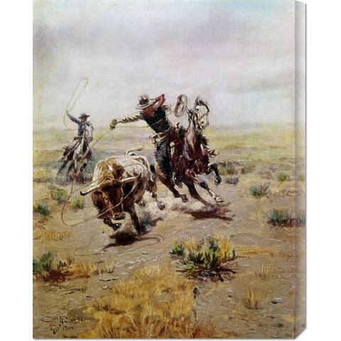 Global Gallery Charles M. Russell 'Cowboy Roping a Steer' Stretched Canvas Art