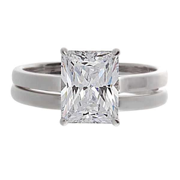 NEXTE Jewelry Silver Emerald cut Cubic Zirconia 2 piece Ring Set NEXTE Jewelry Cubic Zirconia Rings