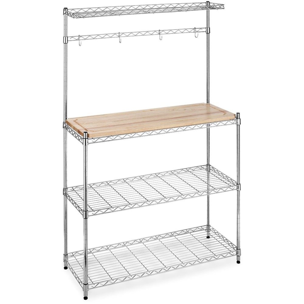Quick Delivery 4-Tier Bakers Rack Storage Rack Microwave Oven Stand with Hanging Hooks Chrome