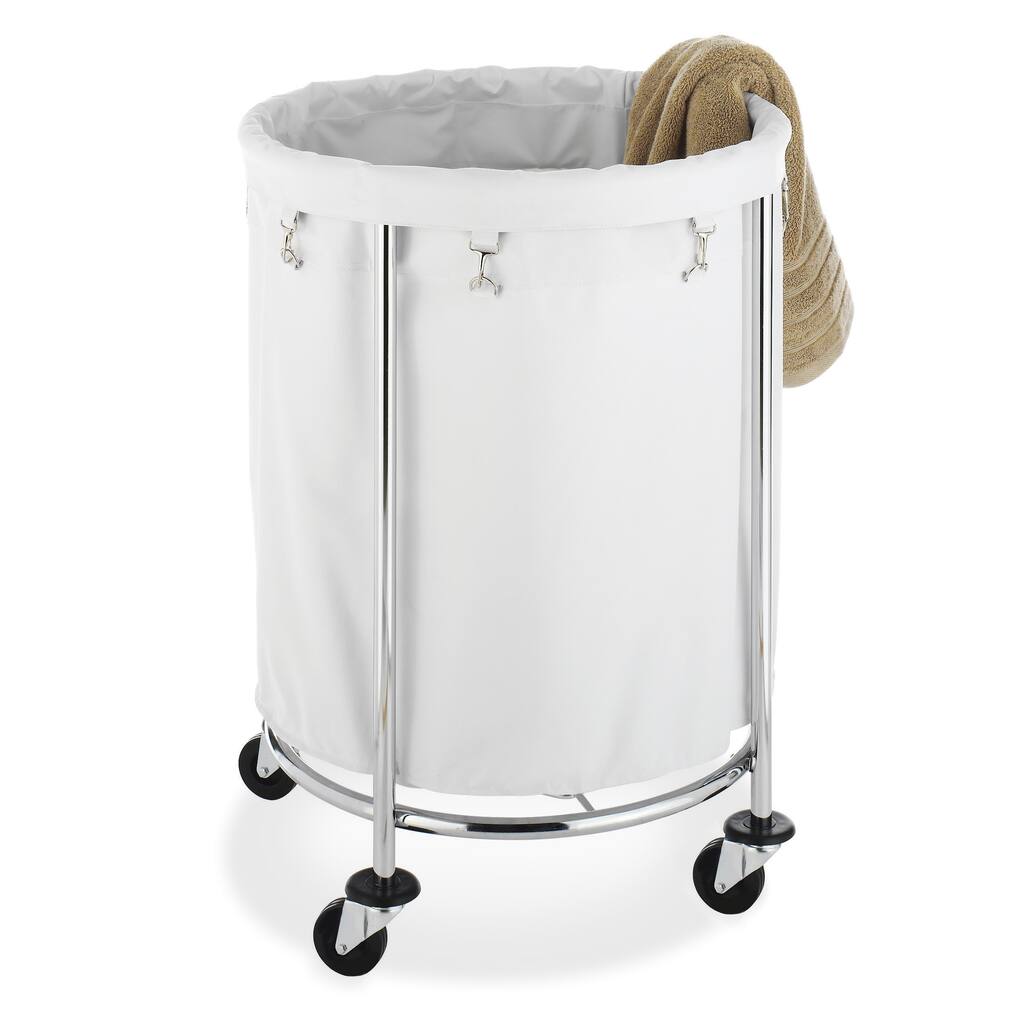 Whitmor White/ Chrome Round Laundry Hamper