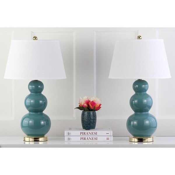 Safavieh Lighting 27inch Amy Triple Gourd Marine Blue Table Lamp (Set