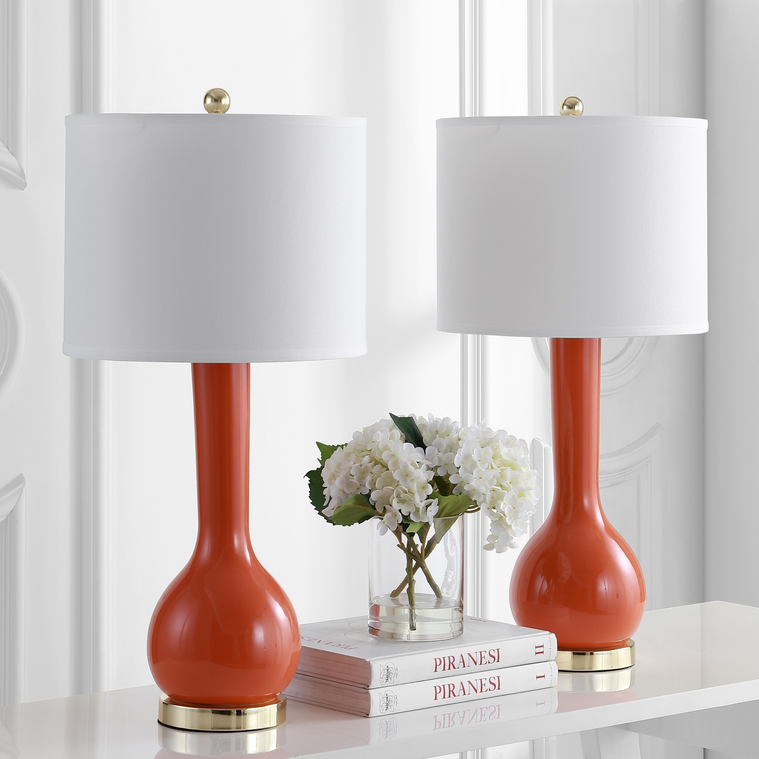Safavieh Lighting 30.5-inch Mae Long Neck Ceramic Orange Table Lamp