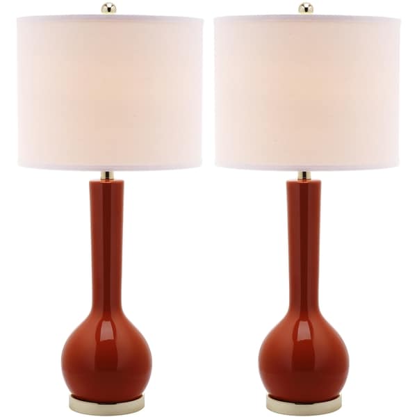 Safavieh Lighting 30.5-inch Mae Long Neck Ceramic Orange Table Lamps (Set of 2)