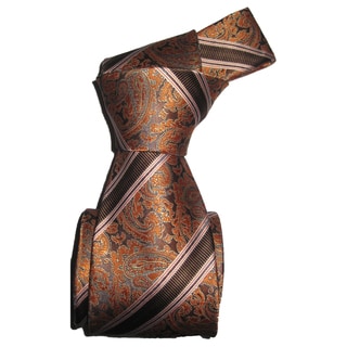 Shop Dmitry Men's Italian Brown Paisley Striped Silk Tie - Free ...