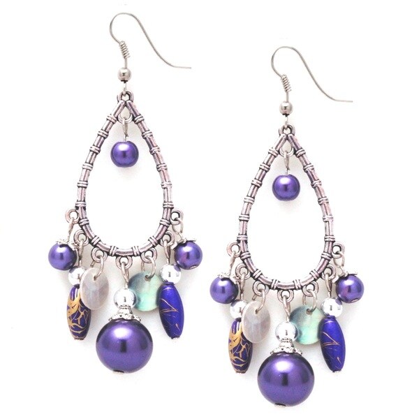 Handmade Bleek2Sheek Glass Pearl Silver Chandelier Dangle Earrings (USA)