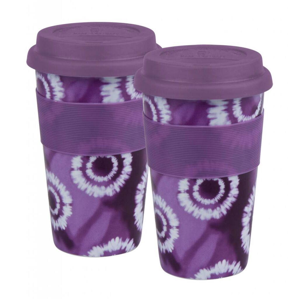 Konitz 'Batik Purple' Porcelain Medium Travel Mugs (Set of 2)