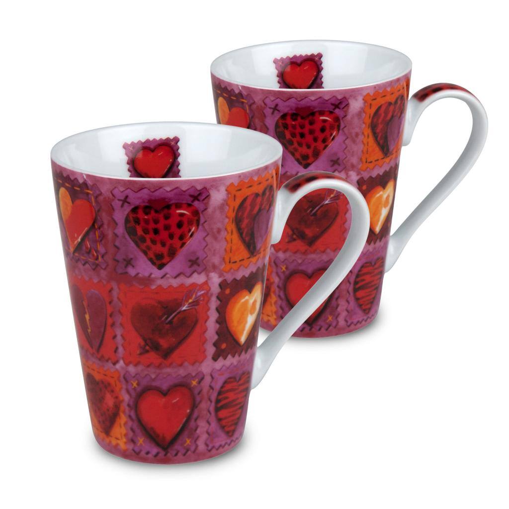 Konitz 'Hearts on Patches' Porcelain Mugs (Set of 2)