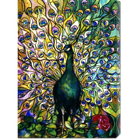 Global Gallery Tiffany Studios 'Fine Peacock' Stretched Canvas Art