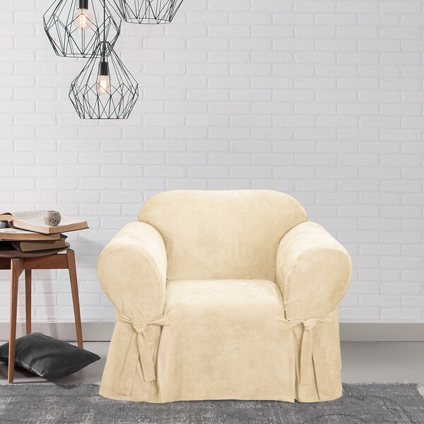 Shop Sure Fit Smooth Suede Cream Chair Slipcover Free Shipping Today