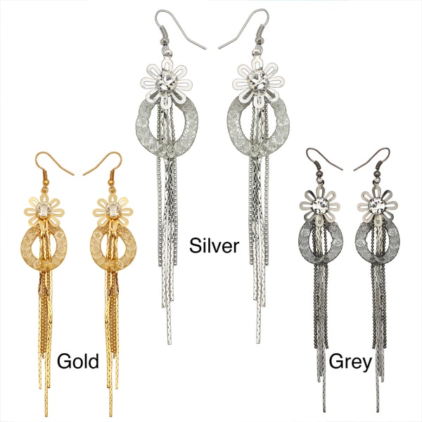 Kate Marie Rhinestone Flower Tassel Design Fashion Earrings Kate Marie Fashion Earrings