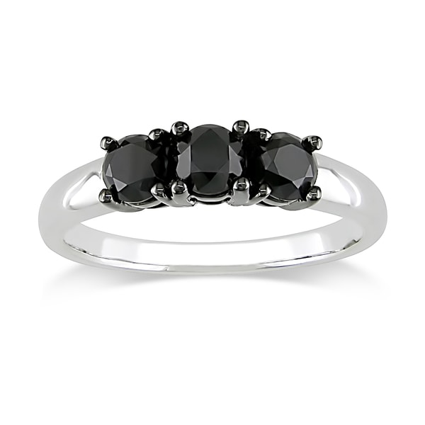 Miadora 10k White Gold 1ct TDW Black Diamond 3 stone Ring  