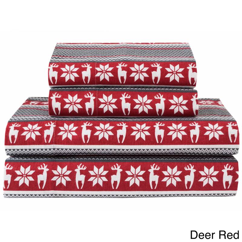 Elite Home Products Medium Blue Winter Nights Cotton Flannel Bed Sheet Set