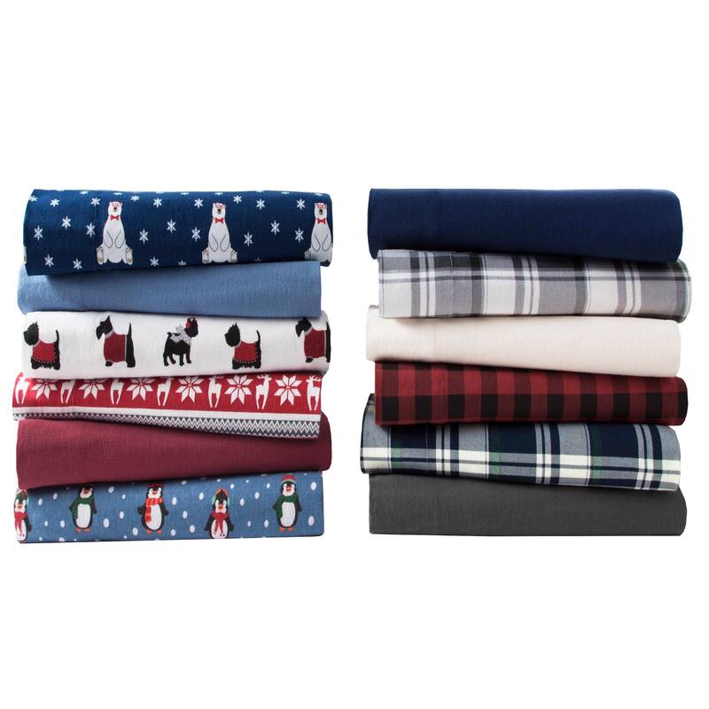Elite Home Products Medium Blue Winter Nights Cotton Flannel Bed Sheet Set