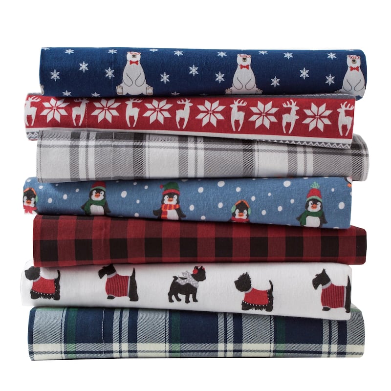 Elite Home Products Medium Blue Winter Nights Cotton Flannel Bed Sheet Set
