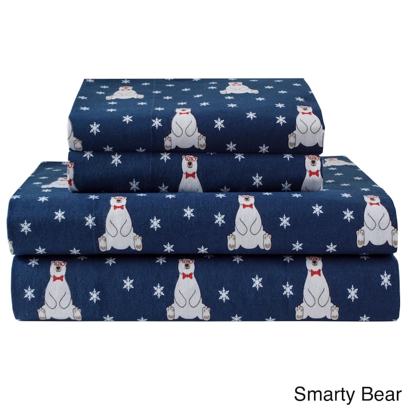 Elite Home Products Medium Blue Winter Nights Cotton Flannel Bed Sheet Set