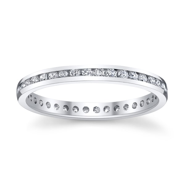 14k White Gold 1ct TDW Diamond Channel Eternity Wedding Band (H I, SI1 SI2) Women's Wedding Bands