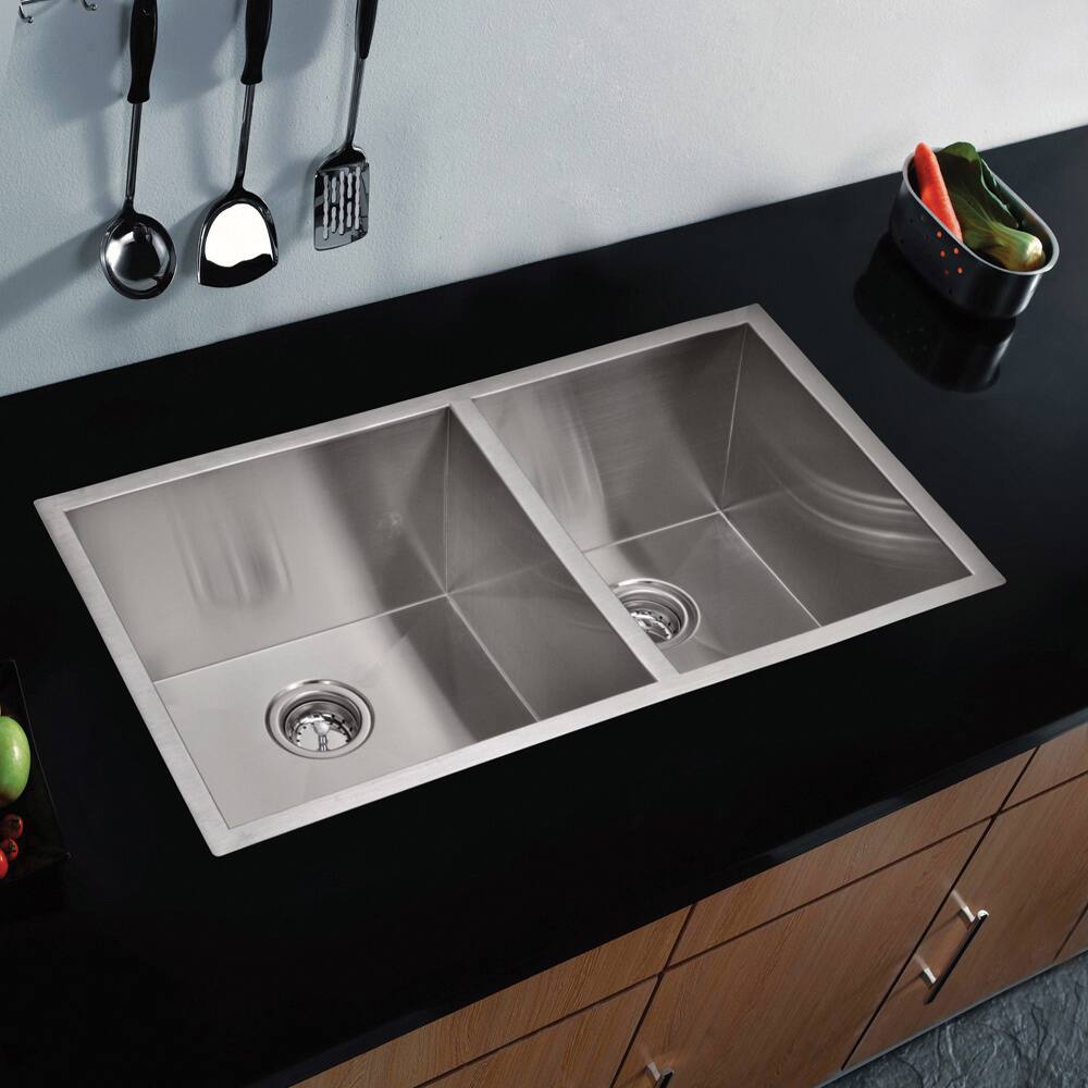 Water Creation 33-inch X 20-inch Zero Radius 60/40 Double Bowl Stainless Steel Hand Made Undermount Kitchen Sink