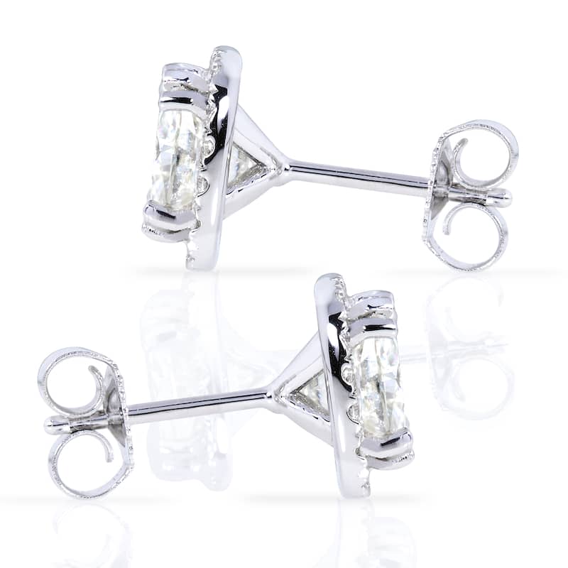 Annello by Kobelli 14k White Gold 2 1/2ct TGW Cushion Moissanite and Diamond Halo Stud Earrings