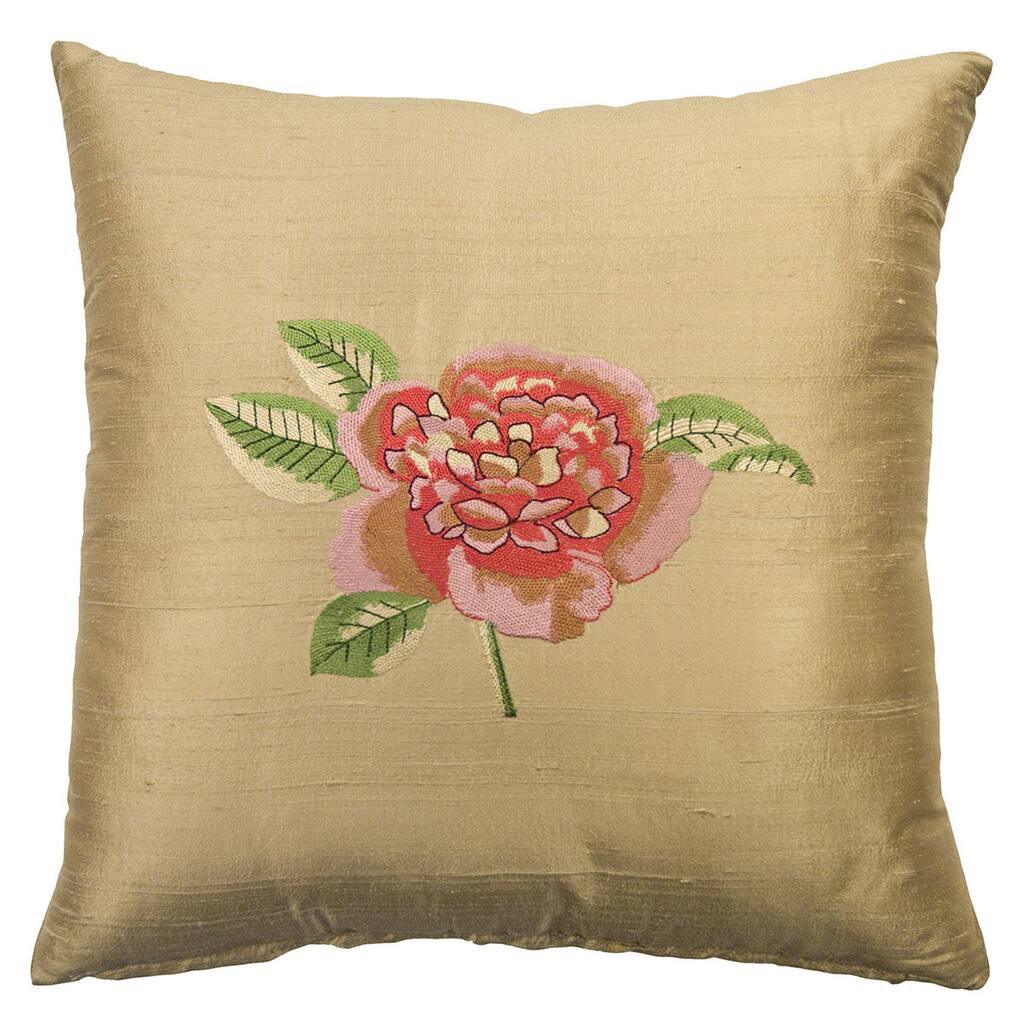 Rose Tree Crimson Garden Embroidered Flower Decorative Pillow