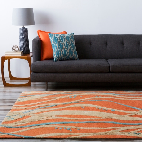 Hand-tufted Sprint Tangerine Abstract Design Wool Area Rug - 5' x 8'