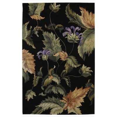 Hand-Tufted Tropical Black Wool Rug