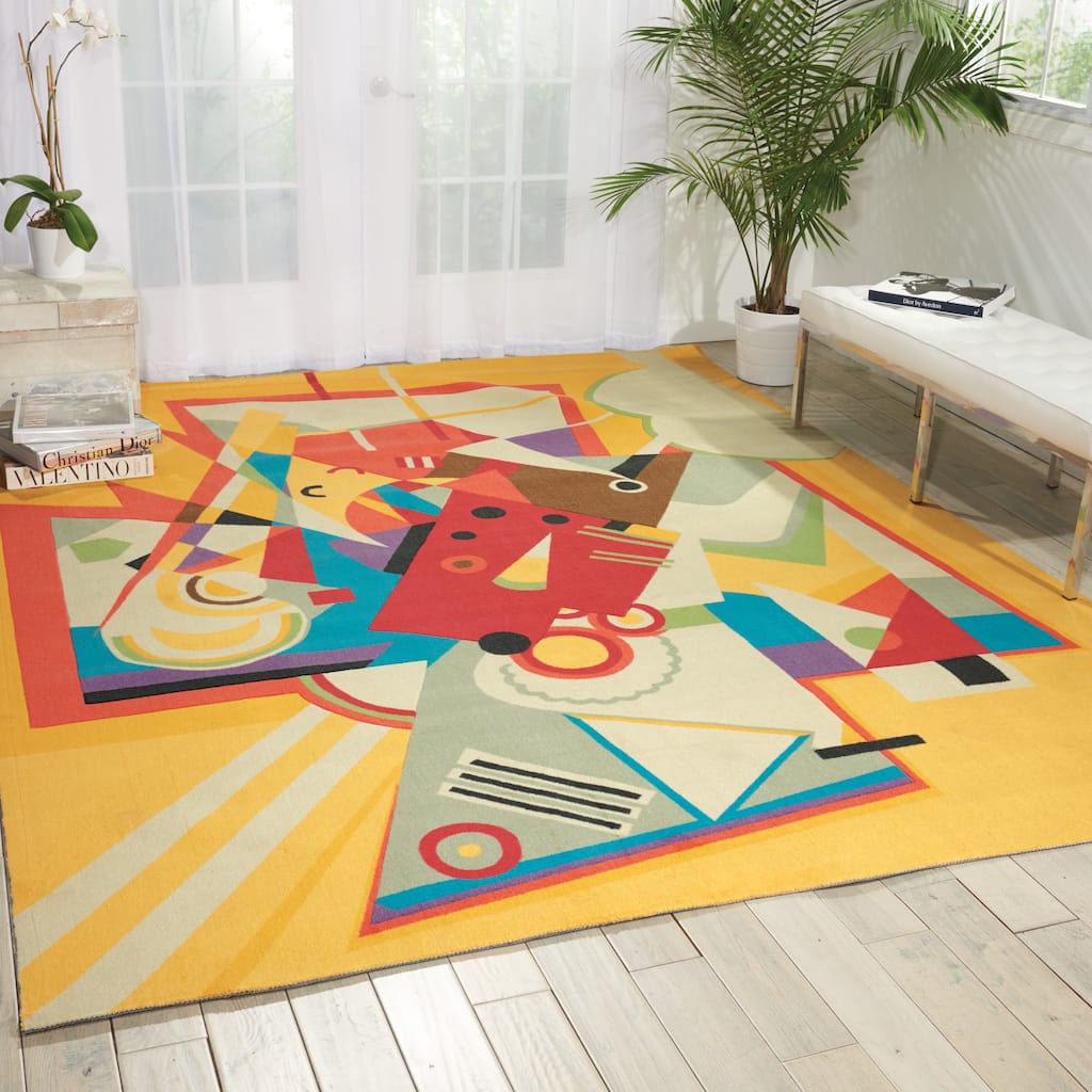 Modern Art Beige/ Multi Polyester Rug