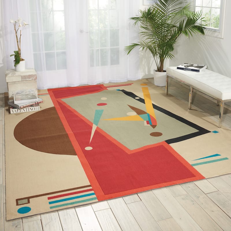 Modern Art Sand/ Multi Polyester Rug - 4' x 6' - Sand - Rectangle