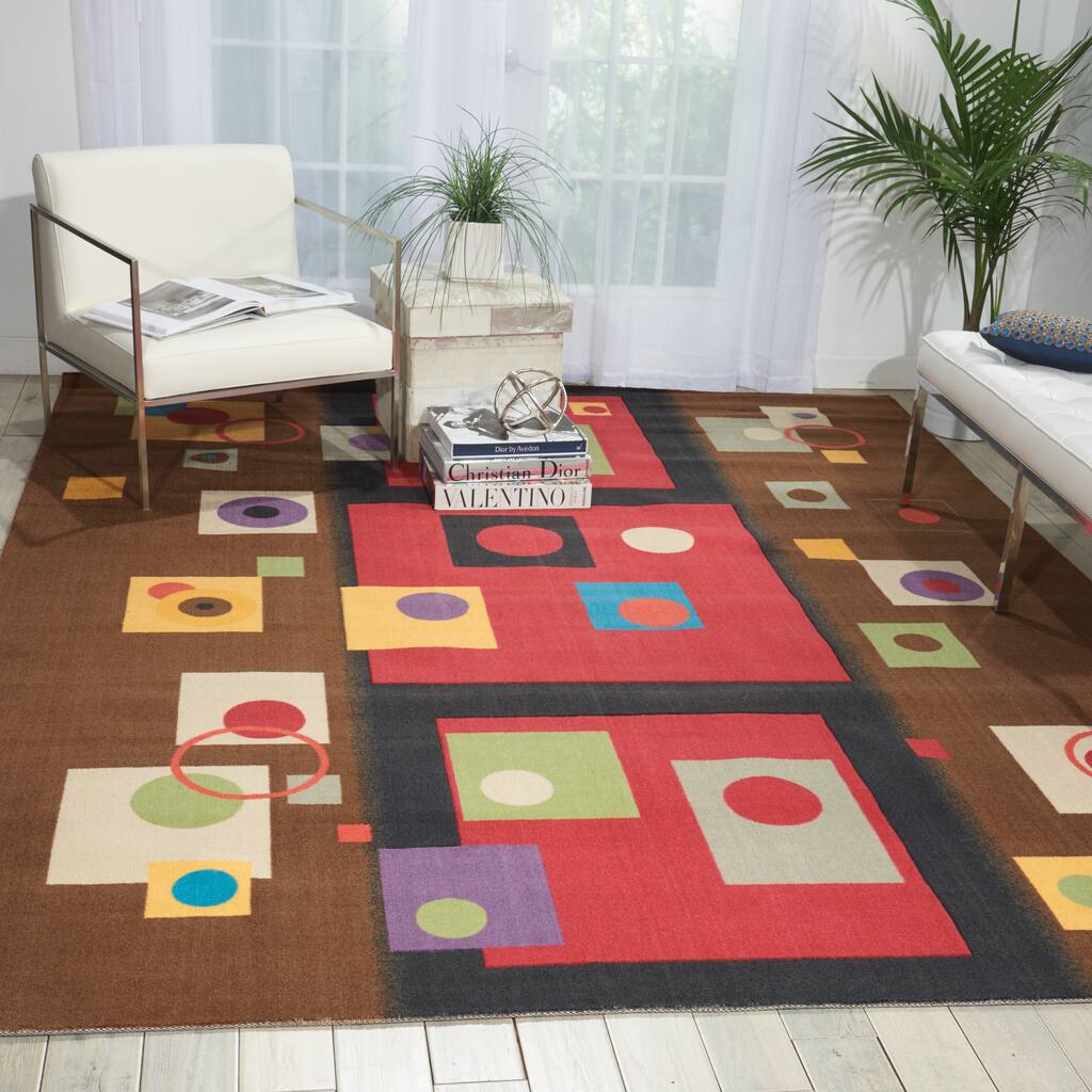 Modern Art Brown/ Multi Polyester Rug