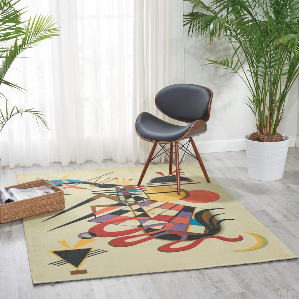 Modern Art Beige Polyester Rug