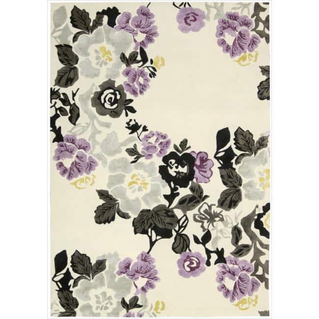 Hand-tufted Wildflower Ivory/ Lilac Wool Blend Rug - 7'6" x 9'6" - Ivory - Rectangle