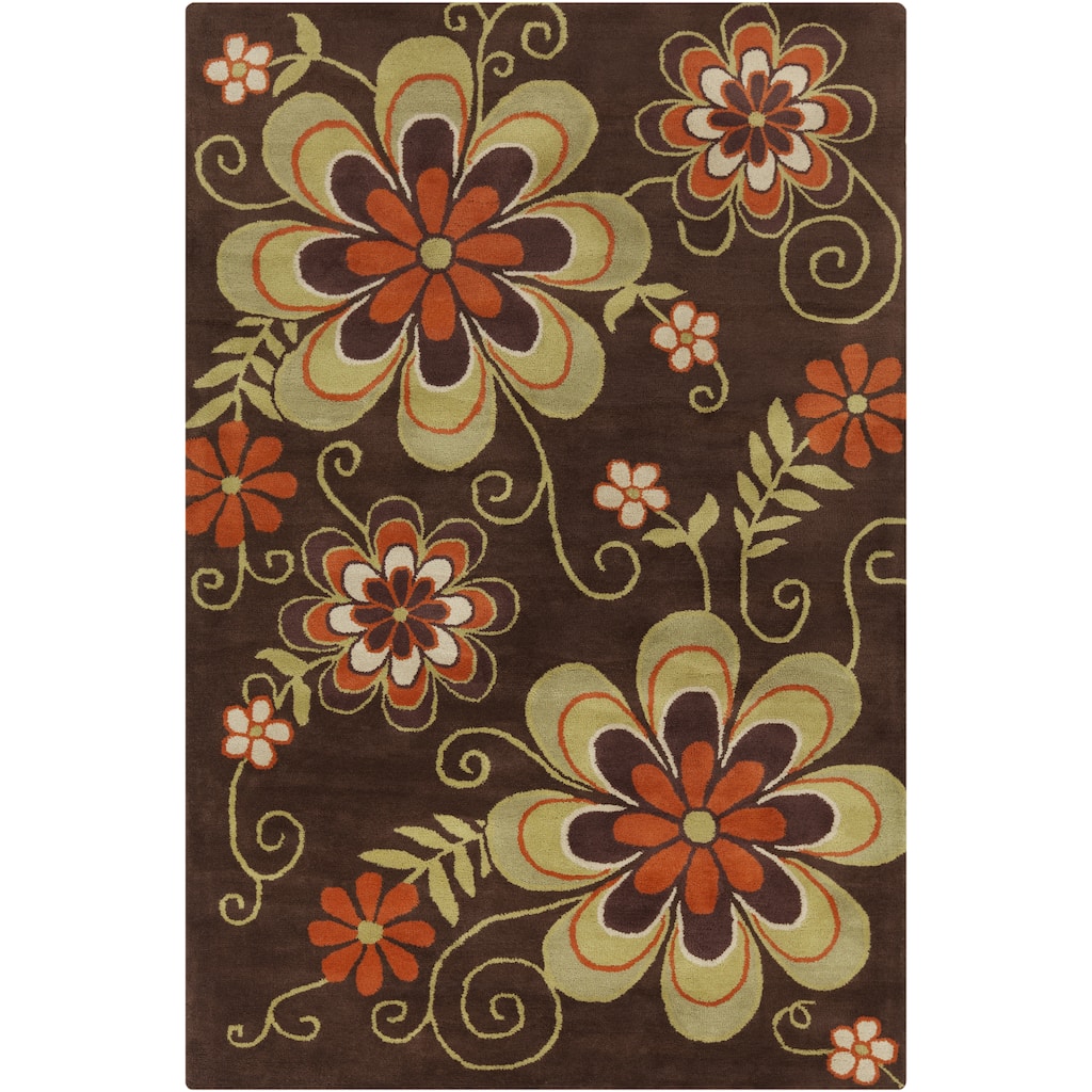 Allie Transitional Handmade Floral Brown Wool Rug - 5' x 7'6