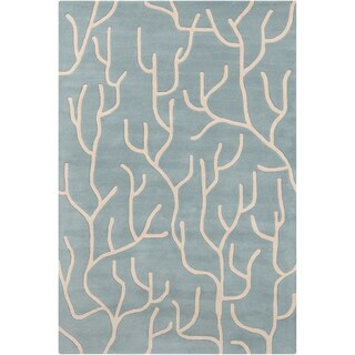 Allie Handmade Abstract Blue Wool Rug - 5' x 7'6 - Overstock - 7578562