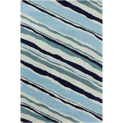 Allie Modern Handmade Abstract Blue Wool Rug - 5' x 7'6