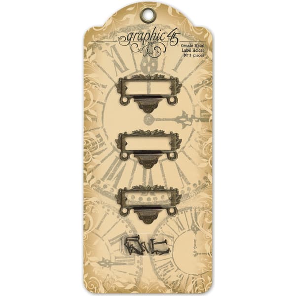 slide 1 of 1, Staples Ornate Metal Label Holders 3/Pkg-Antique Brass With 6 Brads