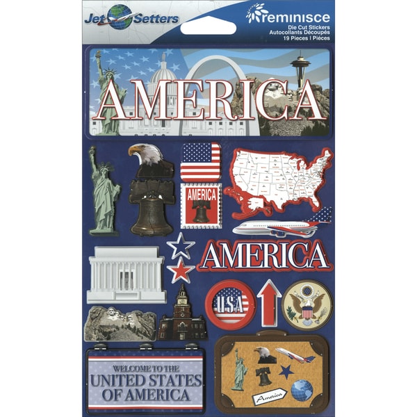 Jet Setters International Dimensional Stickers 4.5X6.75 America