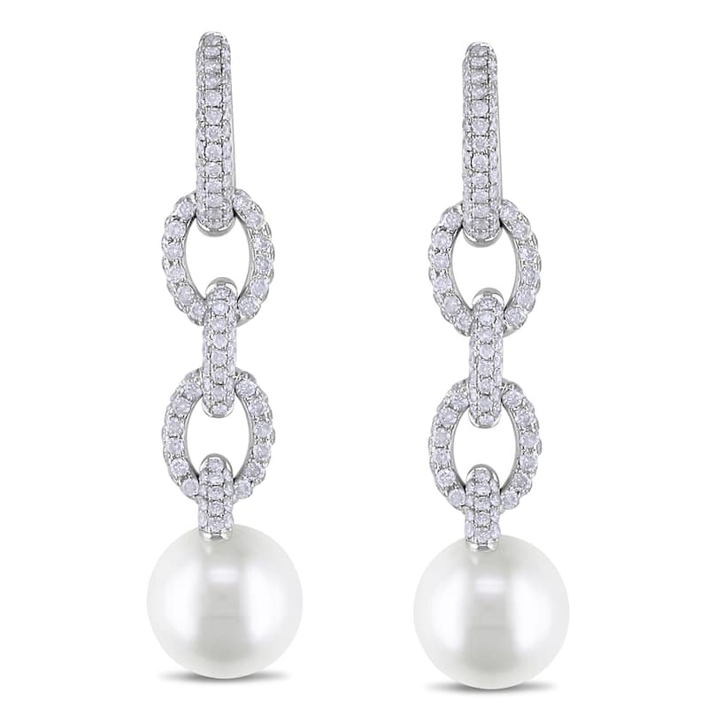 Miadora Signature Collection 14k Gold SS Pearl and 1 3/4ct TDW Diamond Earrings (G-H, SI1-SI2)