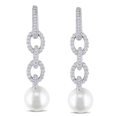 Miadora Signature Collection 14k Gold SS Pearl and 1 3/4ct TDW Diamond Earrings (G-H, SI1-SI2)