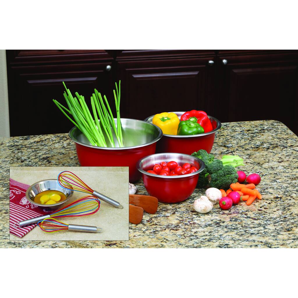 ExcelSteel Red Bowl and Whisk Set