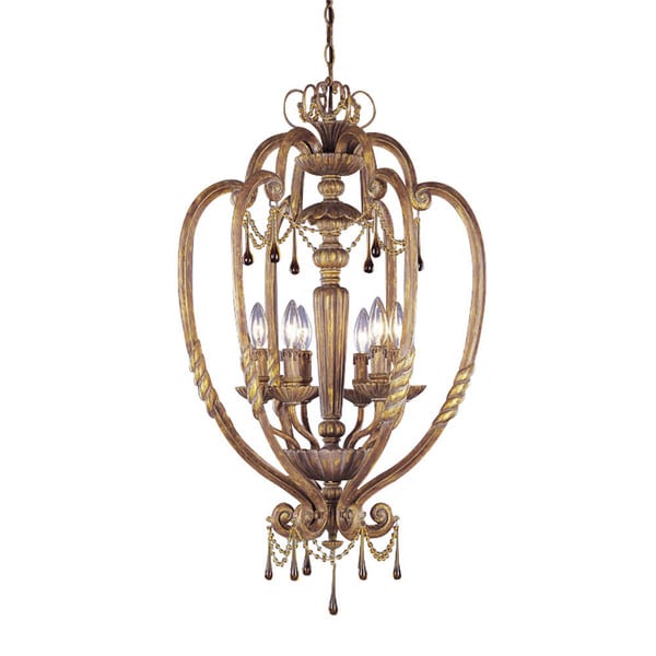 Aztec Lighting Transitional 6-light Island Gold Foyer Pendant with Amber Drop Accents