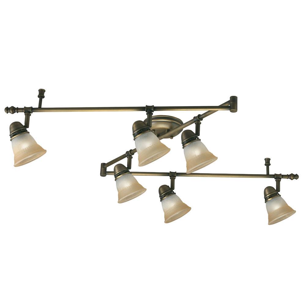 Transitional 6-light Antique Brass Rail Style Light Fixture