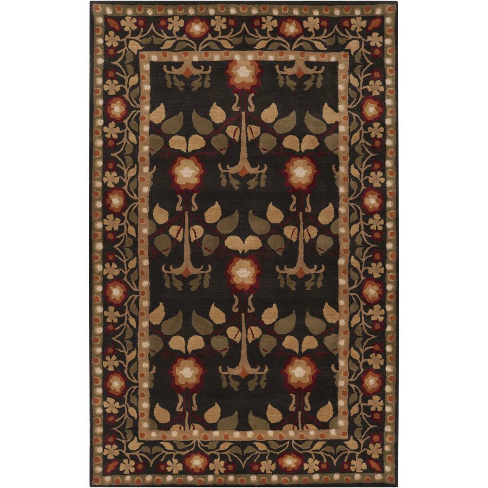 Hand-tufted Black Traditional Bordered Kirikale Maroon Wool Area Rug - 8' x 11'