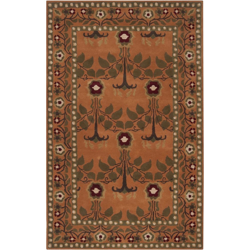 Hand-tufted Orange Traditional Bordered Adiyaman Wool Area Rug - 8' x 11'