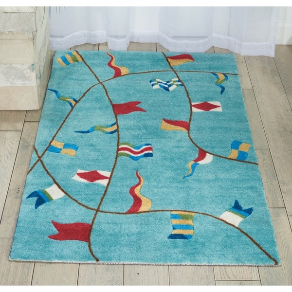 Shop Shoreline Nautical Flag Aqua Polyester Rug (2'6 x 4') 2'6 x 4