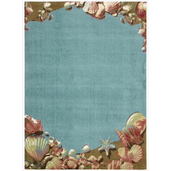 Shoreline Seashell Aqua Polyester Rug (2'6 x 4') Nourison Accent Rugs