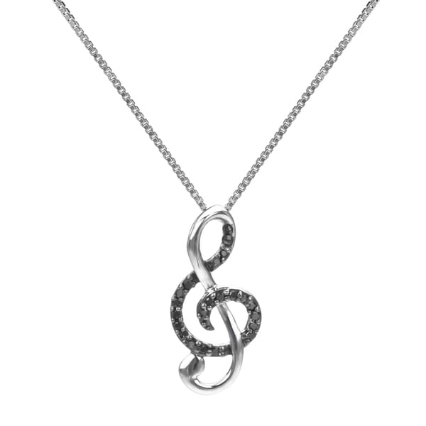 Shop Sterling Silver 1/10ct TDW Black Diamond Musical Note Necklace 9